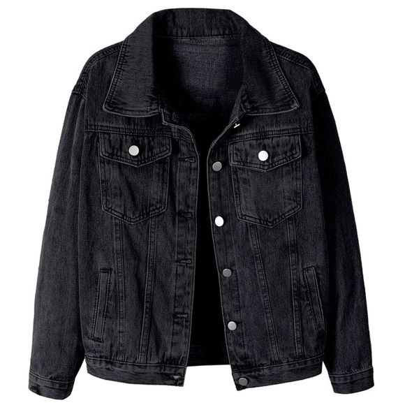 SANGTREE Tops - SANGTREE Womens Basic Button Up Long Sleeves Denim Jean Jacket, Black, US